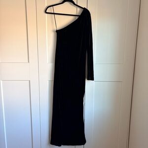 ralph lauren one shoulder long black dress Lauren Ralph Lauren Metallic Knit One Shoulder Gown MSRP Navy / 4